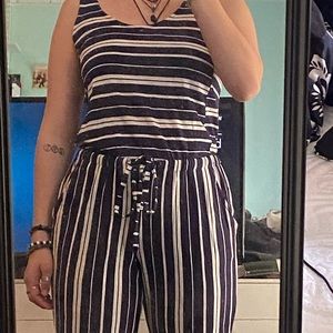 Navy Blue and White Jumpsuit